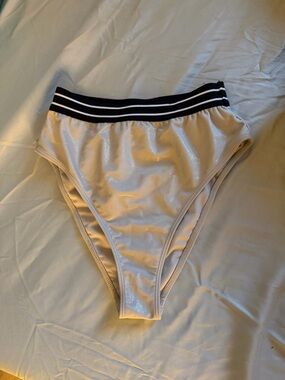 High-Waist Shimmer Bikini Bottom with Sport Stripe Waistband